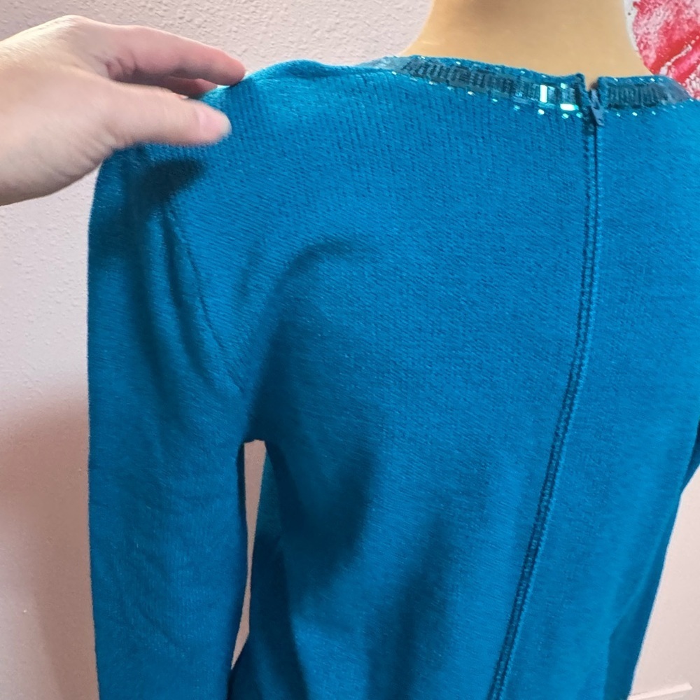 St. John Teal Long Sleeve Dress with Sequin detail - Picture 6 of 12